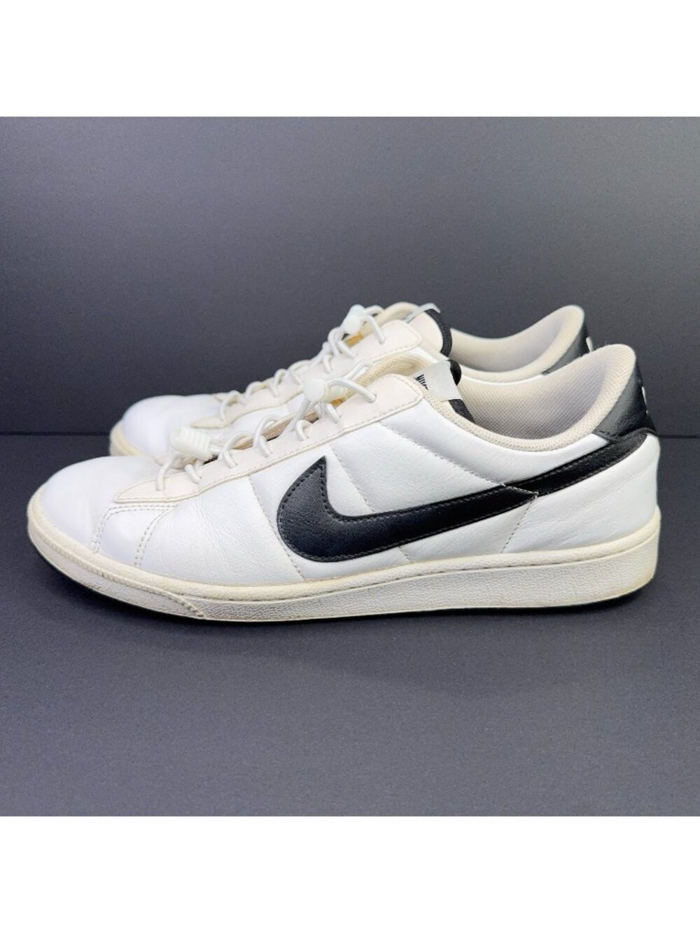 Nike Tennis Classic Shoes Mens 8.5 White Black Leather Court Sneakers 312495-129